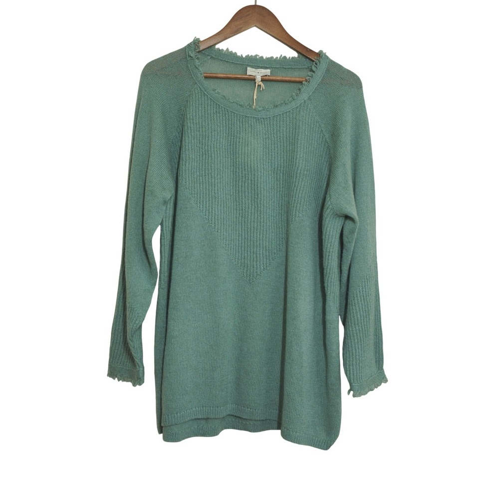 Lucky Brand Size 3X NEW Seafoam Green Fringe Knit Sweater Distressed Scoop Neck